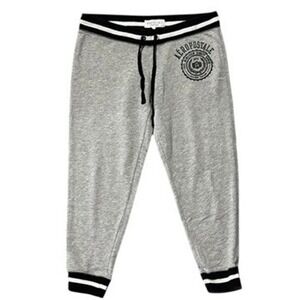 Aeropostale Mens XL Gray Jogger Sweatpants Striped Trim Varsity Graphic NYC